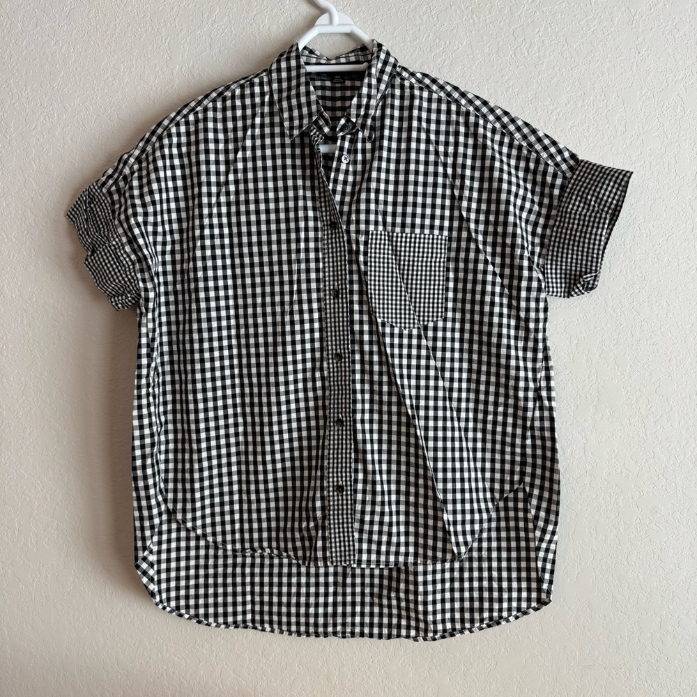 Madewell Oversized Gingham Play Button Down Shirt in Black and White XXS - Picture 4 of 7